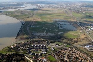 aerial view of rspb rainham marshes